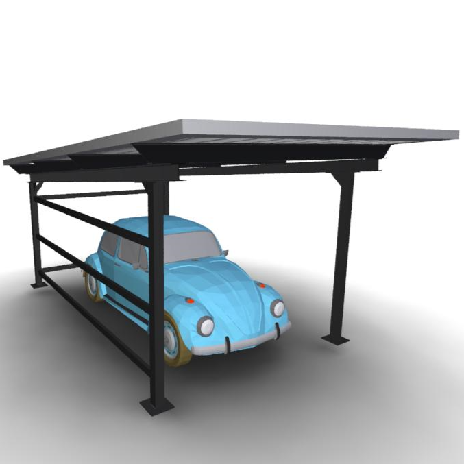 Einzelcarport aus Stahl mit 1 Stellplatz (5,6 × 3,36 m) mit parkendem Auto